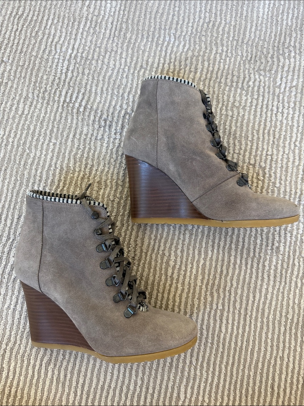 J. Crew Taupe Suede Lace-Up Wedge Ankle Boots
